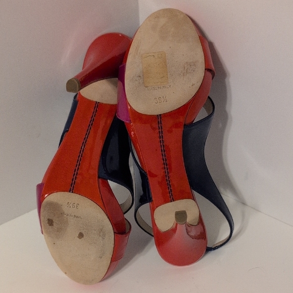 Giorgio Armani, Italy, Patent Leather, Heels, Sandals, Red, Purple, Blue, Size 9 - Picture 10 of 12